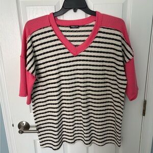 Hemish Ribbed Short Sleeve Top, 2X